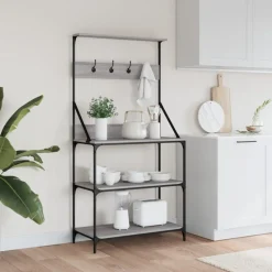 Keuken & Eetkamer*vidaXL Bakkersrek met haken 4-laags bewerkt hout eiken Grijs sonoma