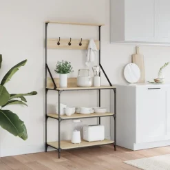 Bakkersrek met haken 4-laags bewerkt hout kleurig><noscript><img width=