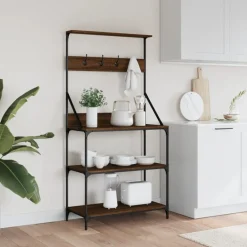 Keuken & Eetkamer*vidaXL Bakkersrek met haken 4-laags bewerkt hout ig bruin eikenkleur