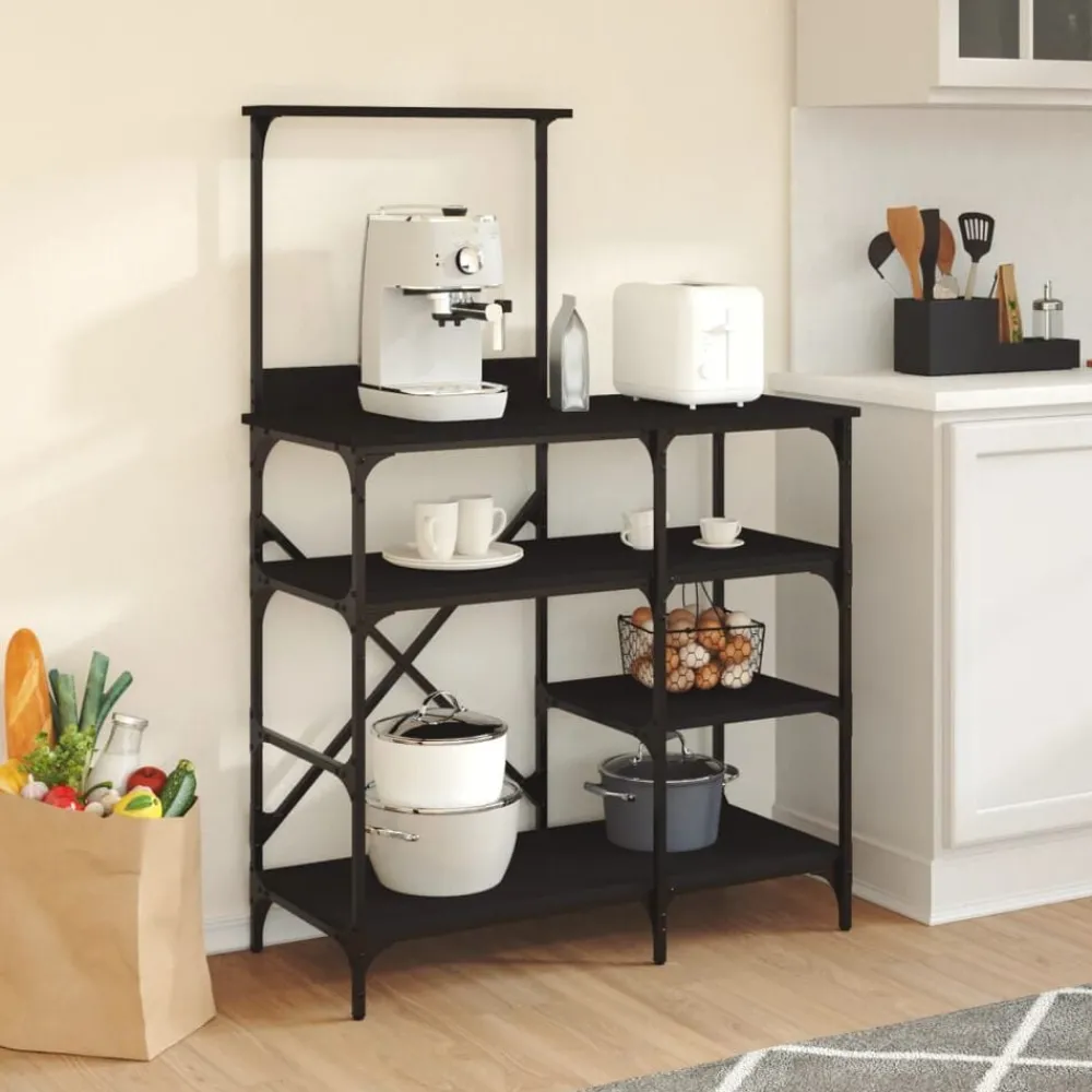 Keuken & Eetkamer*vidaXL Bakkersrek 90x40x132 cm bewerkt hout en metaal Zwart