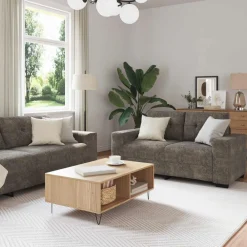 Banken*vidaXL Bank 3 pcs 221 x 80 x 80 cm Linnen-mix stof Donkergrijs
