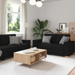 Banken*vidaXL Bank 3 pcs 220 x 80 x 84 cm Linnen-mix stof Zwart