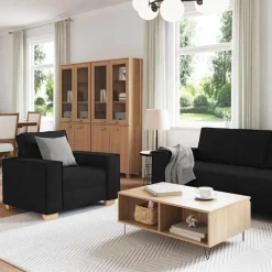 Banken*vidaXL Bank 3 pcs 220 x 80 x 84 cm Linnen-mix stof Zwart