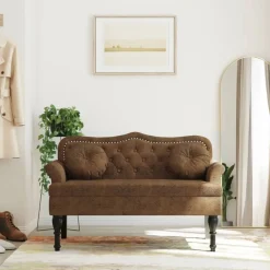 Bankjes*vidaXL Bank met kussens 120,5x65x75 cm kunstsuède Bruin