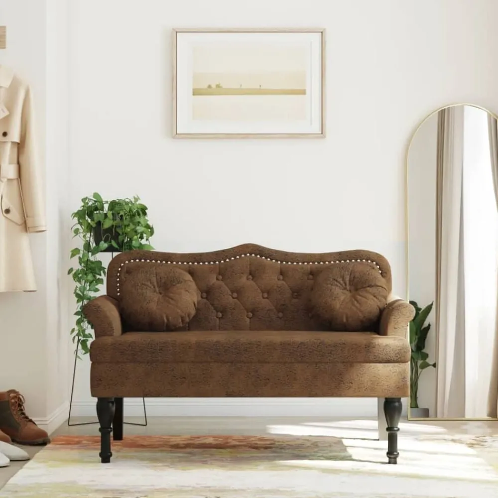 Bankjes*vidaXL Bank met kussens 120,5x65x75 cm kunstsuède Bruin