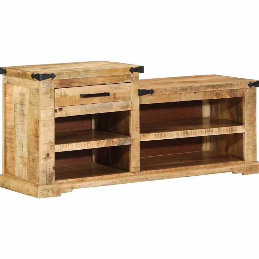 Bank met lade met opslag Bruin 110 x 35 x 50 cm Ruw Mango>vidaXL Online