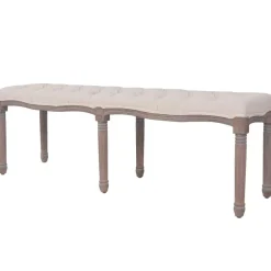 Bankjes*vidaXL Bank 150x40x48 cm linnen massief hout crèmewit Cr&egrave;mewit
