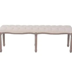 Bankjes*vidaXL Bank 150x40x48 cm linnen massief hout crèmewit Cr&egrave;mewit
