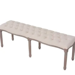 Bankjes*vidaXL Bank 150x40x48 cm linnen massief hout crèmewit Cr&egrave;mewit