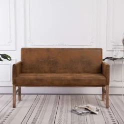 Bankje met armleuning 140 cm kunstsuède bruin>vidaXL Hot