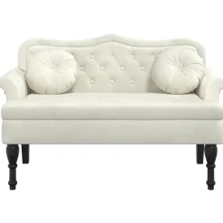 Bankje met kussens 120,5x65x75 cm fluweel crèmekleurig><noscript><img width=