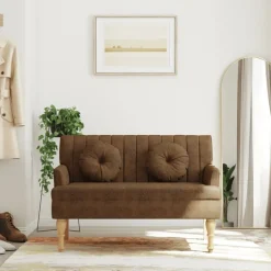 Bankjes*vidaXL Bankje met kussens 113x64,5x75,5 cm kunstsuèdeleer Bruin