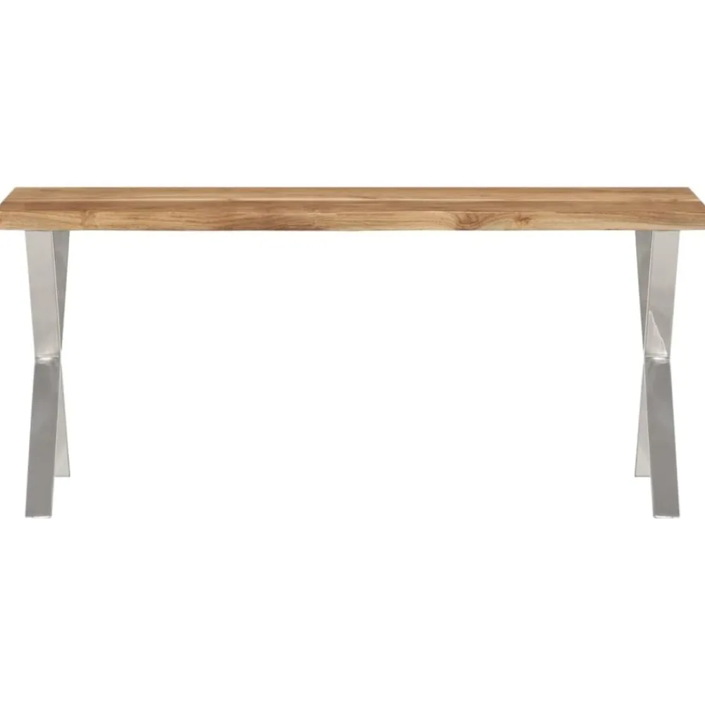 Bankjes*vidaXL Bankje met natuurlijke rand 105 cm massief acaciahout Zilver