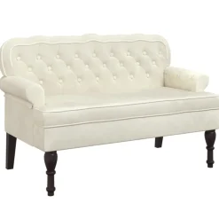 Bankjes*vidaXL Bankje met rugleuning 119,5x64,5x75 cm fluweel crèmekleurig Crème
