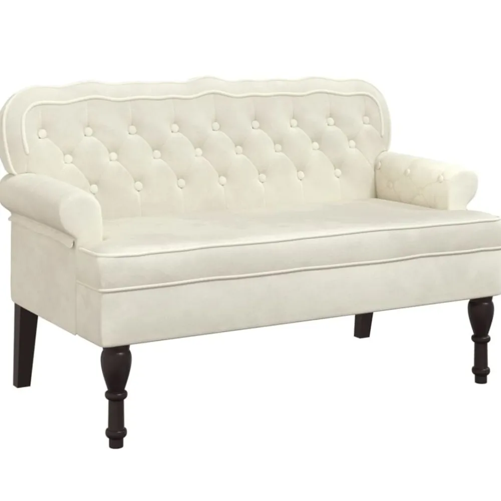 Bankjes*vidaXL Bankje met rugleuning 119,5x64,5x75 cm fluweel crèmekleurig Crème