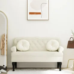 Bankjes*vidaXL Bankje met rugleuning 119,5x64,5x75 cm fluweel crèmekleurig Cr&egrave;me