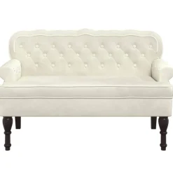 Bankjes*vidaXL Bankje met rugleuning 119,5x64,5x75 cm fluweel crèmekleurig Crème