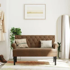 Bankje met rugleuning 120x62x75,5 cm kunstsuèdeleer>vidaXL Outlet