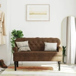 Bankjes*vidaXL Bankje met rugleuning 119,5x64,5x75 cm kunstsuèdeleer Bruin