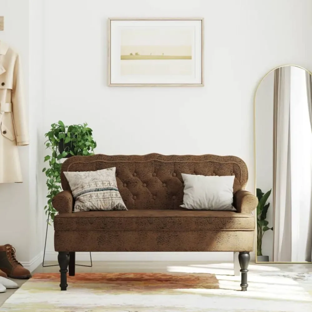 Bankjes*vidaXL Bankje met rugleuning 119,5x64,5x75 cm kunstsuèdeleer Bruin