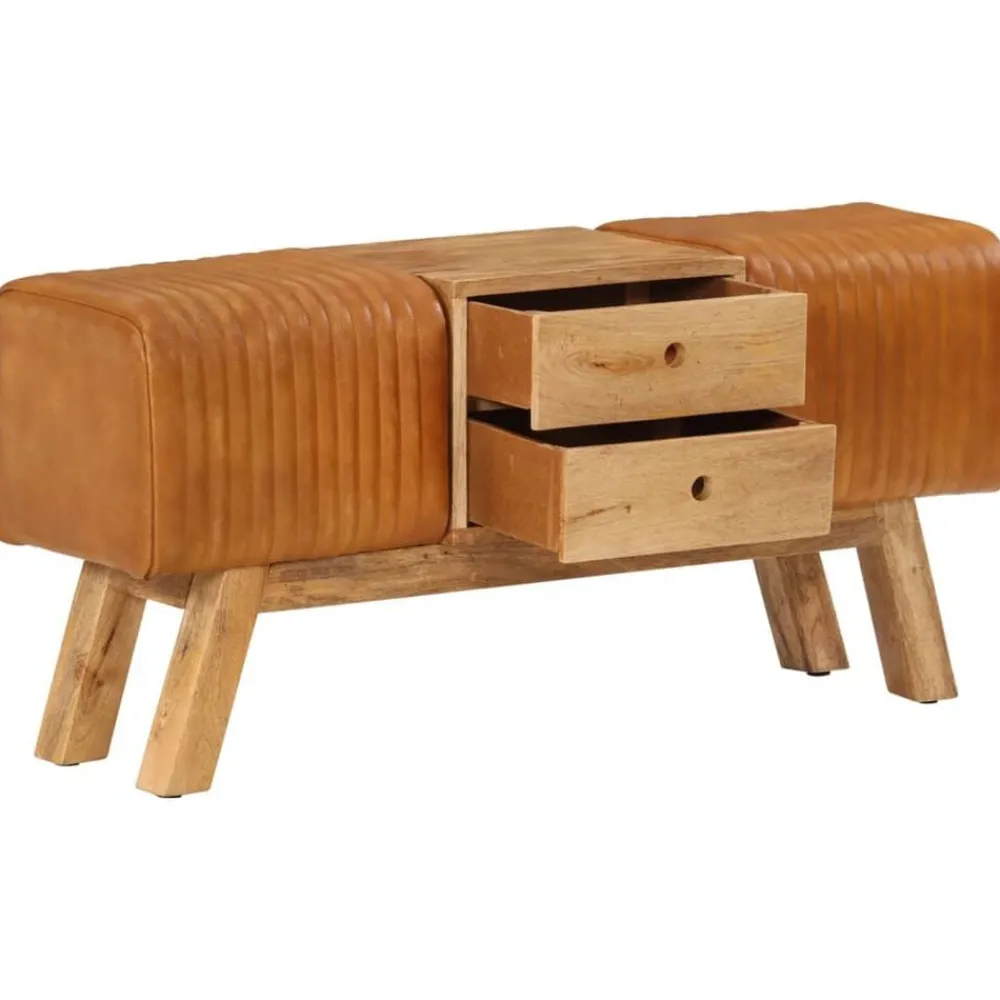 Bankje turnbok 107 cm echt geitenleer massief mangohout bruin>vidaXL New