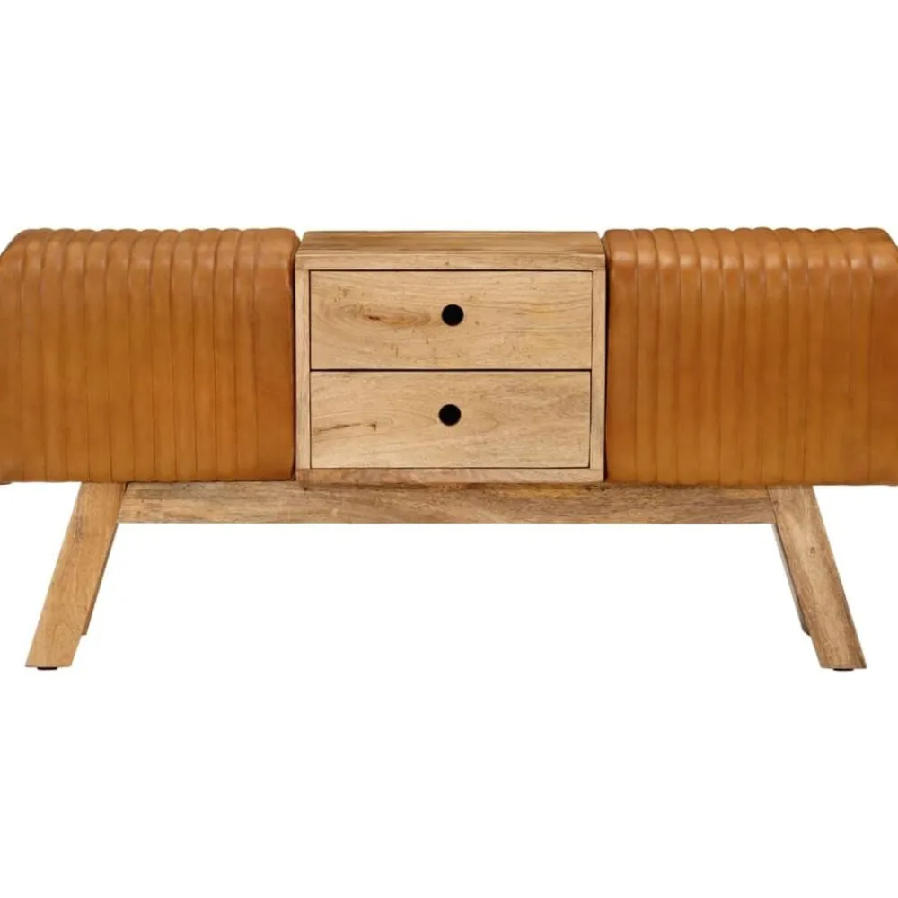 Bankje turnbok 107 cm echt geitenleer massief mangohout bruin>vidaXL New