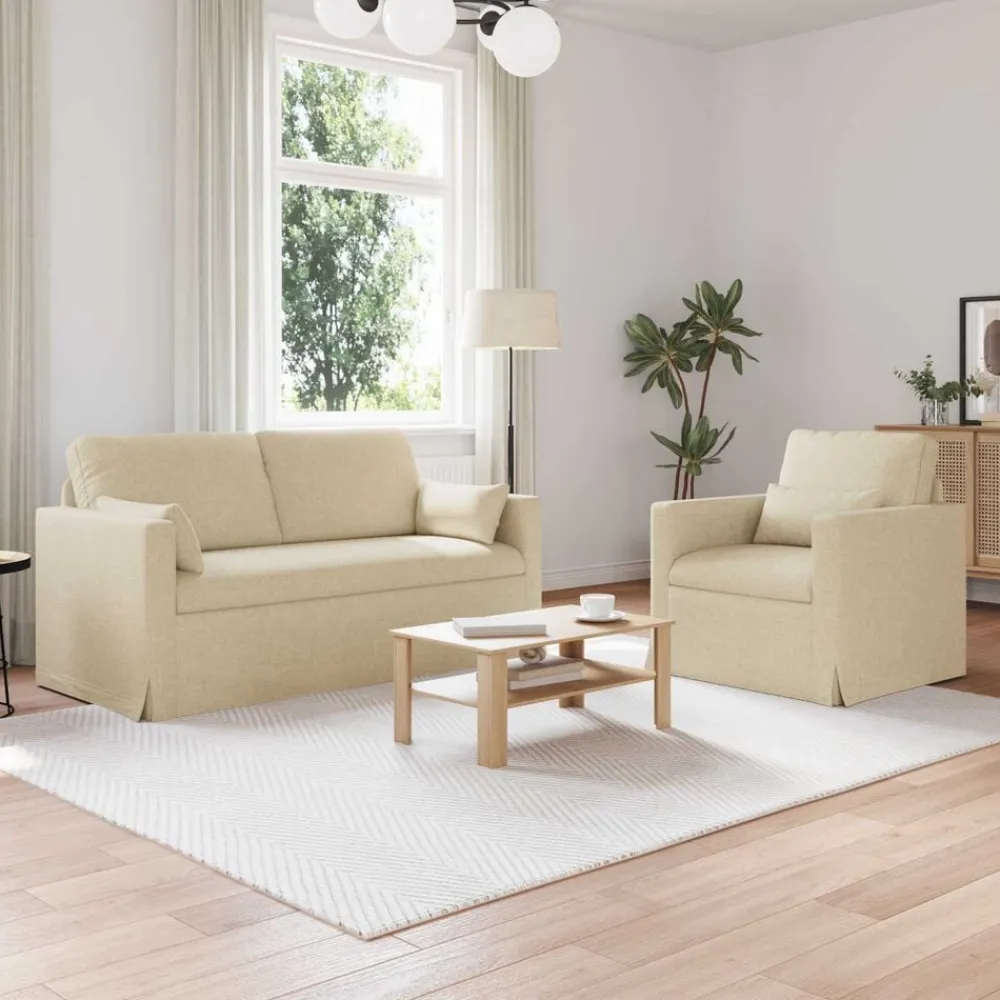 Banken*vidaXL Bankstel 2 pcs Crème 158 x 78 x 80 cm Stof Crème