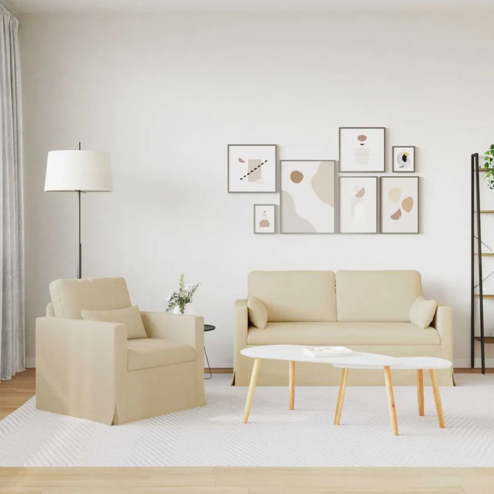 Banken*vidaXL Bankstel 2 pcs Crème 158 x 78 x 80 cm Stof Crème