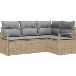 Tuinmeubelen*vidaXL Bankstel met kussen 4 pcs Beige en Licht Grijs poly rattan beige en lichtgrijs