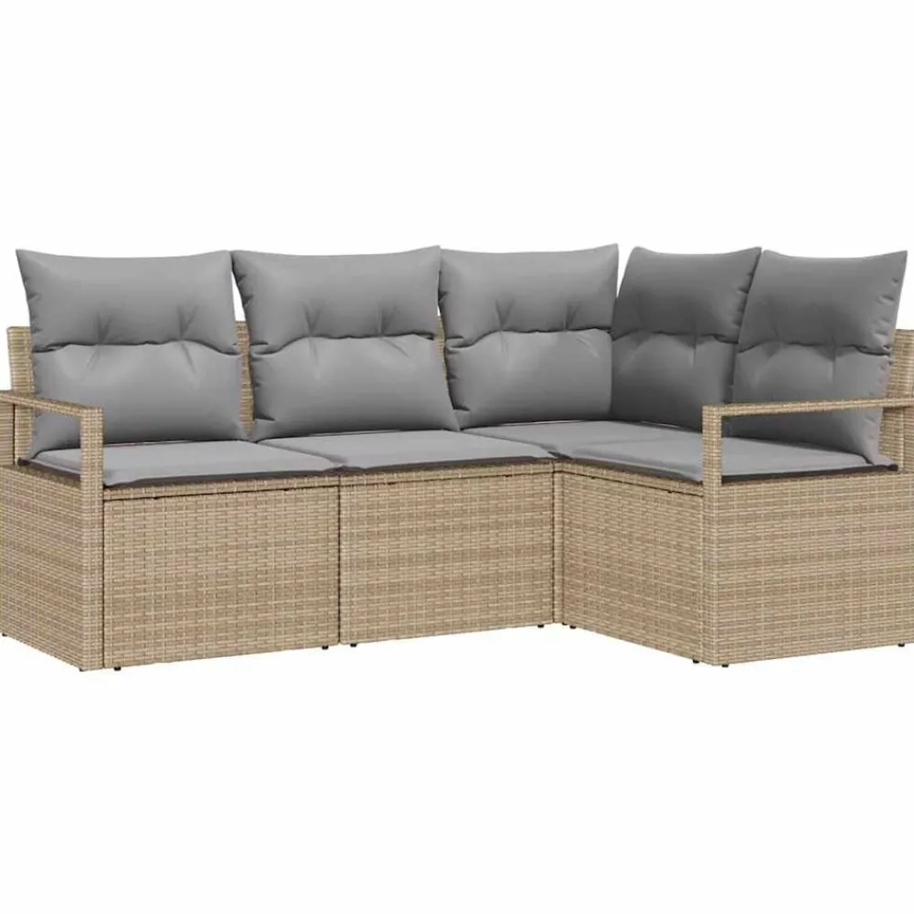 Tuinmeubelen*vidaXL Bankstel met kussen 4 pcs Beige en Licht Grijs poly rattan beige en lichtgrijs