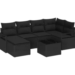 Tuinmeubelen*vidaXL Bankstel met kussen met opslag 7 pcs poly rattan Zwart