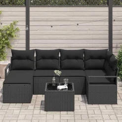 Tuinmeubelen*vidaXL Bankstel met kussen met opslag 7 pcs poly rattan Zwart
