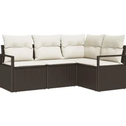 Tuinmeubelen*vidaXL Bankstel met kussen met opslag 4 pcs Bruin en Crème poly rattan Bruin en wit