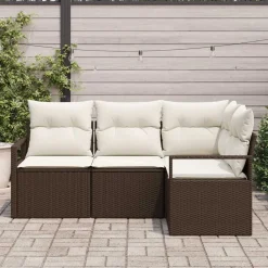 Tuinmeubelen*vidaXL Bankstel met kussen met opslag 4 pcs Bruin en Crème poly rattan Bruin en wit