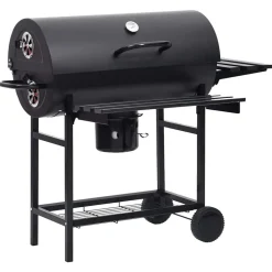 Keuken & Eetkamer*vidaXL Barbecuevat met wielen en schappen 115x85x95 cm staal zwart