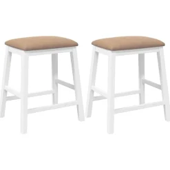 Stoelen*vidaXL Barstoelen met kussens 2 st massief hout rubber wit Wit en bruin