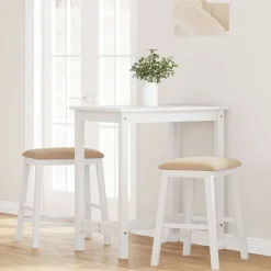 Stoelen*vidaXL Barstoelen met kussens 2 st massief hout rubber wit Wit en bruin