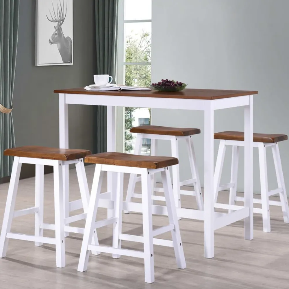 Meubelsets*vidaXL Bartafel- en krukkenset massief hout 5-delig