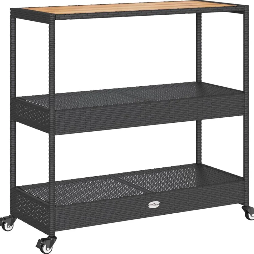 Bartrolley 3-laags poly rattan en massief acaciahout zwart>vidaXL Hot
