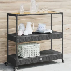 Bartrolley 3-laags poly rattan en massief acaciahout zwart>vidaXL Hot