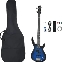 Kunst & Entertainment*vidaXL Basgitaar voor beginners elektrisch met tas 4/4 46" blauw zwart Blauw en zwart