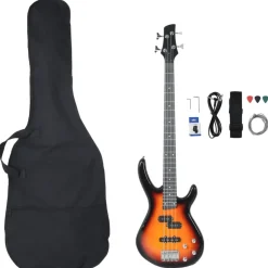 Kunst & Entertainment*vidaXL Basgitaar voor beginners elektrisch met tas 4/4 46" bruin zwart Bruin en zwart