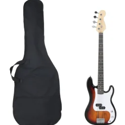 Kunst & Entertainment*vidaXL Basgitaar voor beginners elektrisch met tas 4/4 46" bruin wit Bruin en wit