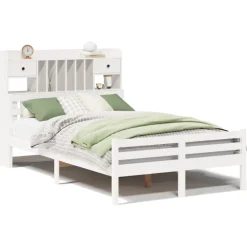Bedden & Accessoires*vidaXL Bed met boekenkast zonder matras grenenhout 135x190 cm Wit
