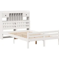 Bedden & Accessoires*vidaXL Bed met boekenkast zonder matras grenenhout 135x190 cm Wit