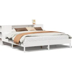 Bedden & Accessoires*vidaXL Bed met boekenkast zonder matras grenenhout 200x200 cm Wit