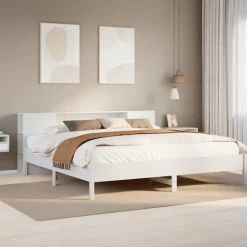 Bedden & Accessoires*vidaXL Bed met boekenkast zonder matras grenenhout 200x200 cm Wit