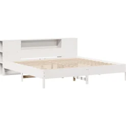 Bedden & Accessoires*vidaXL Bed met boekenkast zonder matras grenenhout 200x200 cm Wit