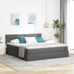 Meubelsets*vidaXL Bed met LED-striplichten 180 x 200 cm Stof Donkergrijs
