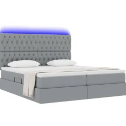 Bed met LED-stripverlichting 180 x 200 cm Stof><noscript><img width=